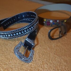Studded Black and Floral Tan Belts